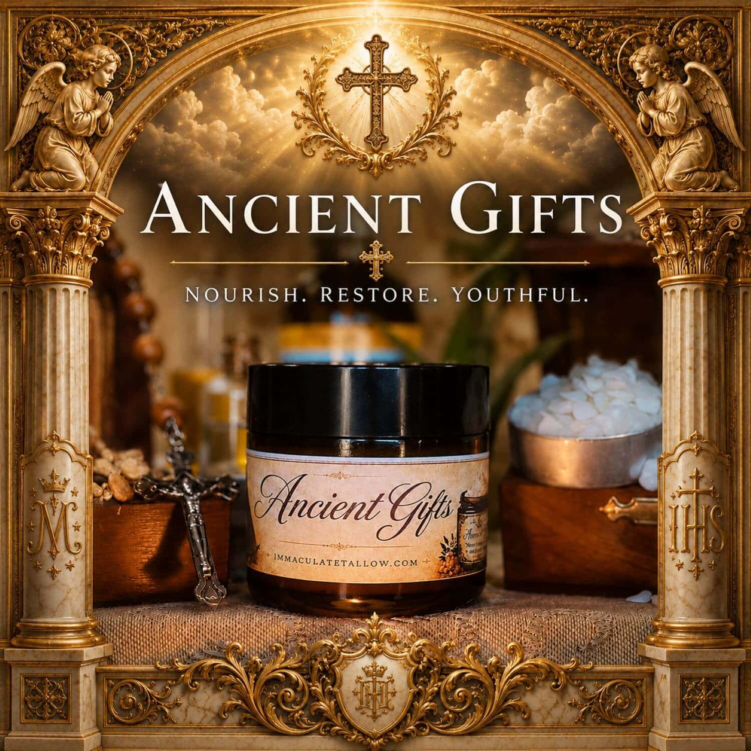 Ancient Gifts Whipped Tallow Cream by Immaculate Tallow—2 oz amber jar with traditional ingredients for dry, mature, and irritated skin